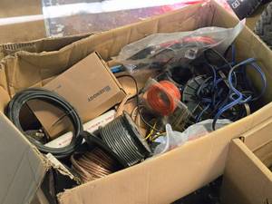 lot 304 image: Lot of (1 Box) Spools of Wire, Speaker Cable, Kenwood 12VDC DVD Player KDV-S210P, Misc Items