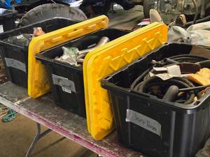 lot 349 image: Lot of (3 Bins) Jeep Parts - Hoses, Exhaust, MAF Sensor