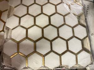 lot 22 image: 12 Sheets 12x Karats White Natural Stone Metal Mosaic Tile