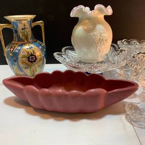 lot 18 image: Start a collection with Van Briggle, Fenton, Nippon, and matching crystal.