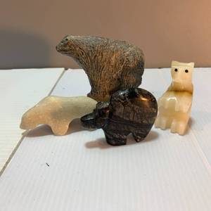 lot 36 image: 4 Carved Stone Bear Figure  Fetishes