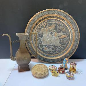 lot 41 image: Eclectic Metal Decor with Hinged Trinket Boxes