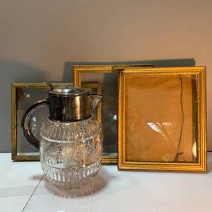 lot 29 image: German Crystal Pitcher and 3 vintage frames