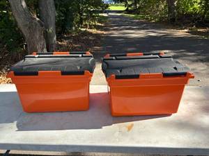lot 140 image: Black and Orange KREEP BOX Hinged Lid Storage Totes