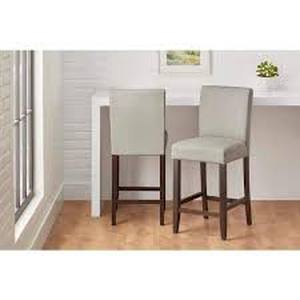 lot 23 image: StyleWell 26 in. Banford Riverbed Beige Wood Upholstered Counter Stool with Back (Set of 2)   Customer Returns See Pictures