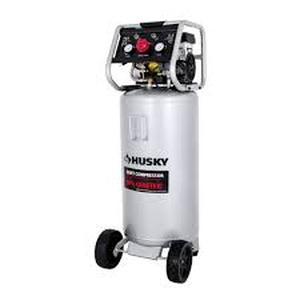 lot 25 image: Husky 27 Gal.165 PSI Vertical Electric Oil-Free Quiet AutoWorkshop Air Compressor with Dual Gauges and 2-Quick Couplers   Customer Returns See Pictures