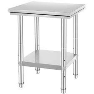 lot 55 image: SKYSHALO Stainless Steel Commercial Kitchen Prep Table 24 in. x 24 in.  Customer Returns See Pictures