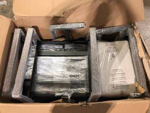 lot 15 image: Zinus Dillon Black Aluminum and Poly Lumber Outdoor Loveseat with Beige Cushion  Customer Returns See Pictures