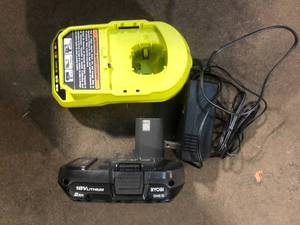 lot 45 image: RYOBI ONE 18V Lithium-Ion 2.0 Ah Compact Battery and Charger Starter Kit  Customer Returns See Pictures