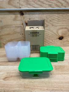 lot 200 image: Sistema Nest It Meal Prep Food Storage Containers with Lids, 2 Compartments, 3.7 Cups, Plastic, 10-Pack, Green