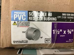 lot 124 image: PVC SCHEDULE 40, REDUCER BUSHING