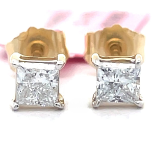 lot 43 image: 0.50 Carat Princess Diamond Solitaire Stud Earrings in 14k Yellow Gold Retail $745 VIDEO