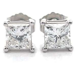 lot 42 image: 1 Carat Princess Diamond Solitaire Stud Earrings in 14k White Gold Retail $995 VIDEO