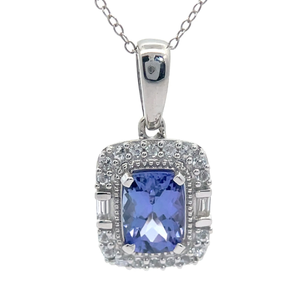 lot 40 image: Tanzanite & Diamond Halo Pendant Necklace VIDEO