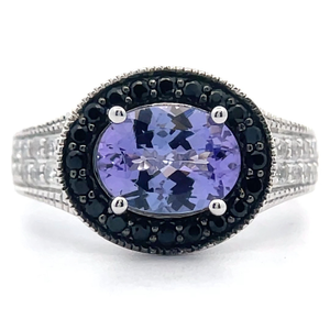 lot 39 image: NEW Tanzanite & White Topaz East-West Oval Two-Tone Ring VIDEO