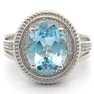 lot 35 image: 4.64 Carat Blue Topaz & White Topaz Twisted Rope Ring VIDEO