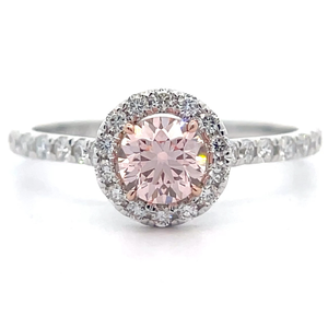 lot 17 image: NEW 0.91 Carat Fancy Pink & Pav White Diamond Halo Ring in 14k Gold w Report Retail $2,395 Tag Included VIDEO