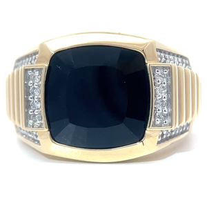 lot 19 image: NEW Gents 0.25 Carat Natural Diamond & Onyx Signet Ring in Yellow Gold Retail $3,495 Retail Tag VIDEO