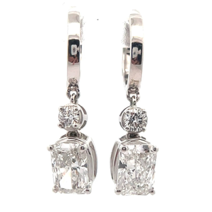lot 21 image: NEW 2.70 Carat Diamond Two-Stone Dangle Huggie Hoop Earrings in 14k White Gold Retail $3,495 VIDEO