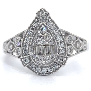 lot 25 image: NEW 0.38 Carat Natural Diamond Vintage Style Cluster Ring in White Gold Retail $1,895 Tag Included VIDEO