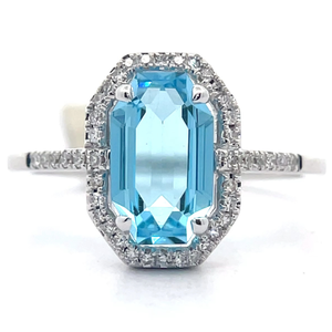 lot 26 image: NEW 2.15 Carat Blue Topaz & Natural Diamond Art Deco Ring in 14k White Gold $1,795 Retail Tag Included VIDEO