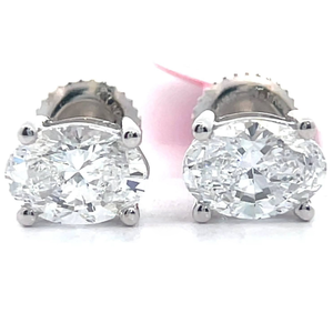 lot 28 image: NEW 2 Carat Diamond Oval Solitaire Stud Earrings in 14k White Gold Retail $1,995 Tag Included VIDEO