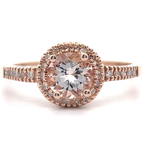 lot 29 image: NEW Morganite & Natural Diamond Halo Ring in 14k Rose Gold VIDEO