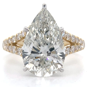 lot 2 image: NEW 5.87 Carat Diamond Pear & Pav Split Shank Ring in 14k Yellow Gold w Report Retail $6,995 Tag Included VIDEO