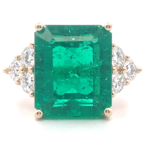 lot 9 image: NEW 12.76 Carat Emerald & Cluster Diamond Ring in 14k Yellow Gold w Report Retail $7,495 Tag Included VIDEO