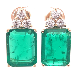 lot 10 image: NEW 17.11 Carat Emerald & Diamond Cluster Earrings in 14k Yellow Gold w Report Retail $7,495 VIDEO