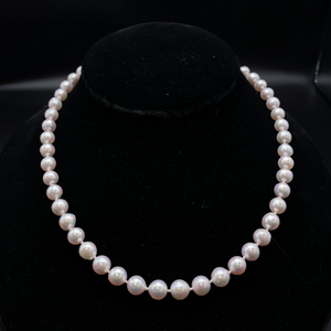 lot 14 image: NEW White Akoya Pearl Single Strand Necklace w 14k White Gold Clasp Retail Tag $1,425
