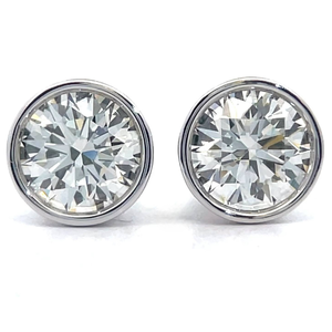 lot 15 image: NEW 3 Carat Diamond Bezel Solitaire Stud Earrings in 14k White Gold w Report Retail $3,495 Tag Included VIDEO