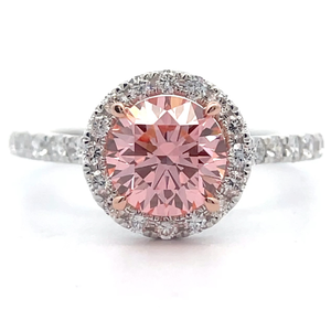lot 16 image: NEW 1.50 Carat Fancy Pink & White Diamond Halo Ring in 14k White Gold w Report Retail $3,995 Tag Included VIDEO