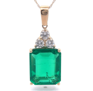 lot 11 image: NEW 8.45 Carat Emerald & Diamond Pendant Necklace in 14k Yellow Gold w Report Retail $3,995 Tag Included VIDEO