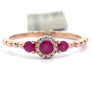 lot 32 image: NEW 0.29 Carat Natural Ruby & Diamond Three-Stone Ring in 14k Rose Gold Retail $1,095 Tag Included VIDEO