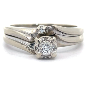lot 44B image: 0.10 Carat Natural Diamond Matching 2-Piece Bridal Ring Set in 14k White Gold