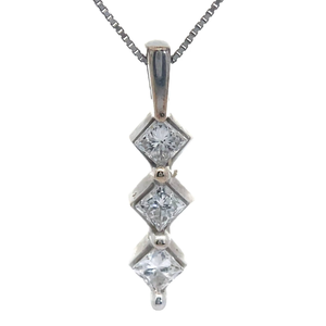 lot 45B image: 0.30 Carat Princess Cut Natural Diamond Three-Stone Journey Pendant in 14k White Gold