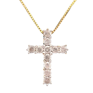 lot 51B image: 0.55 Carat Natural Diamond Cross Pendant in Yellow Gold