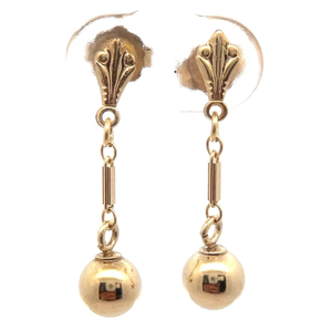 lot 48B image: Fleur-de-lis Linear Dangle Bead Drop Earrings in 14k Yellow Gold