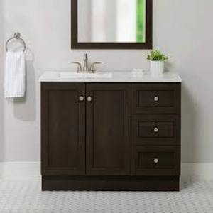 lot 18 image: Glacier Bay Bannister 43 in. Single Sink Dusk Bath Vanity with White Cultured Marble Top (Assembled)    Customer Returns See Pictures