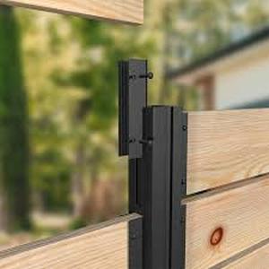 lot 24 image: PEAK Modular Fencing Matte Black Aluminum 1x6 Wood Board Bracket for an Outdoor Privacy Fence System  Customer Returns See Pictures