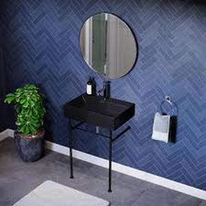 lot 39 image: Claire 24 in. Ceramic Matte Black Console Sink Basin Black Legs by Swiss Madison  Customer Returns See Pictures