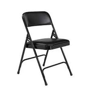 lot 57 image: National Public Seating Black Vinyl Padded Seat Stackable Folding Chair (Set of 4)  Customer Returns See Pictures