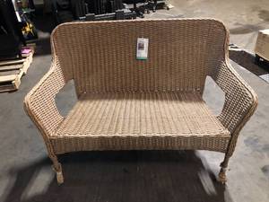 lot 37 image: Stylewell Eastlake Stacking Woven Loveseat Honey Brown Finish   Customer Returns See Pictures