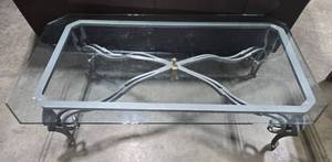 lot 4 image: Glass Top Coffee Table with Decorative Metal Base, 60x34x18 in
