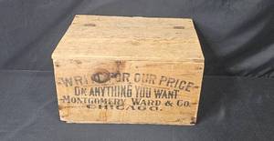 lot 18 image: Antique Montgomery Ward & Co. Chicago Wooden Shipping Crate