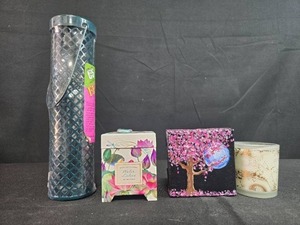 lot 50 image: Collection of Decorative Candles, Hand-Painted Mini Canvas Art & Bird Feeder