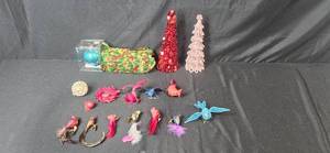 lot 64 image: Collection of Christmas Bird Ornaments, Tabletop Trees, and Holiday Decor