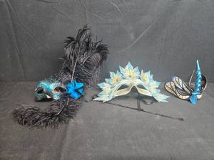 lot 77 image: Set of Decorative Masquerade Party Masks with Feathers and Embellishments