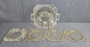 lot 82 image: Set of Amber Depression Glass Plates with Handles